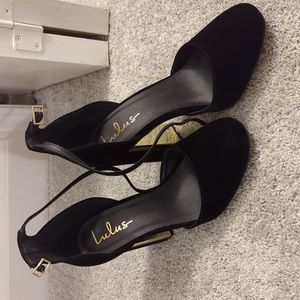 Lulu's Black Velvet Ankle Strap Heels